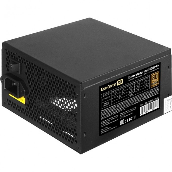 Блок питания 1000W EXEGATE 80 PLUS® Bronze 1000PPH ATX, APFC, SC, КПД 89% EX293094RUS Блок питания 1000W EXEGATE 80 PLUS® Bronze 1000PPH ATX, APFC, SC, КПД 89% EX293094RUS