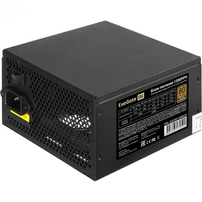 Блок питания 1200W EXEGATE 80 PLUS® Bronze 1200PPH ATX, APFC, КПД 89% EX292158RUS Блок питания 1200W EXEGATE 80 PLUS® Bronze 1200PPH ATX, APFC, КПД 89% EX292158RUS