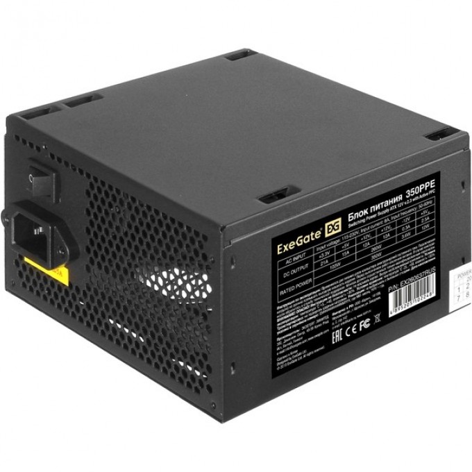 Блок питания 350W EXEGATE 350PPE ATX, APFC, PC, КПД 80% (80 PLUS), 12cm fan, 24pin, (4+4)pin, PCI-E, 5xSATA, 3xIDE, black, кабель 220V в комплекте EX284666RUS Блок питания 350W EXEGATE 350PPE ATX, APFC, PC, КПД 80% (80 PLUS), 12cm fan, 24pin, (4+4)pin, PCI-E, 5xSATA, 3xIDE, black, кабель 220V в комплекте EX284666RUS
