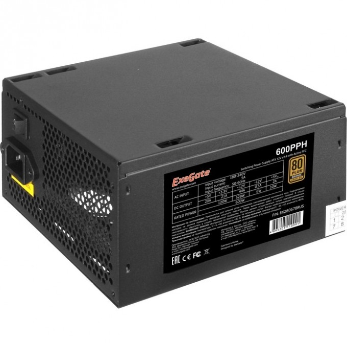 Блок питания 600W EXEGATE 80 PLUS® BRONZE 600PPH-S EX280578RUS-S Блок питания 600W EXEGATE 80 PLUS® BRONZE 600PPH-S EX280578RUS-S