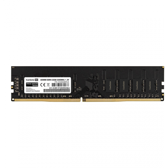 Модуль памяти EXEGATE VALUE SPECIAL DIMM DDR4 32GB 3200MHz PC4-25600 EX295286RUS Модуль памяти EXEGATE VALUE SPECIAL DIMM DDR4 32GB 3200MHz PC4-25600 EX295286RUS
